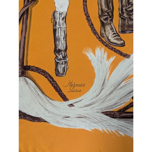 Authentic Hermes A Propos de Bottes Orange Silk Scarf 90 - Picture 5 of 8